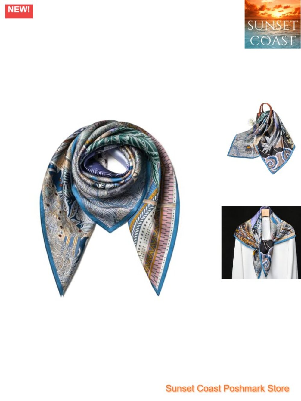 100% Pure Mulberry Silk Scarf 35" Large Square Lightweight Headscarf